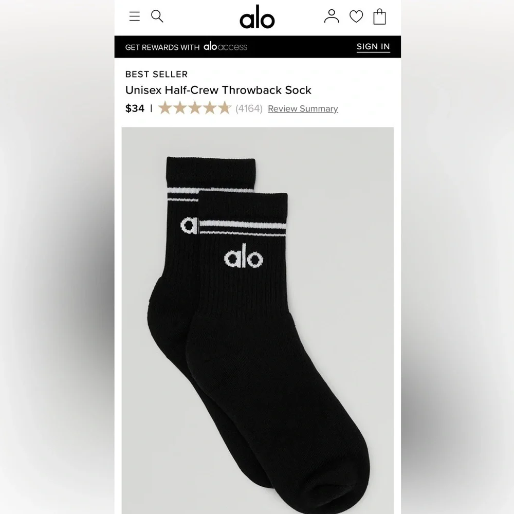 ALO Yoga Unisex Half - Crew Black Athletic Socks Medium - Sealed from ALO